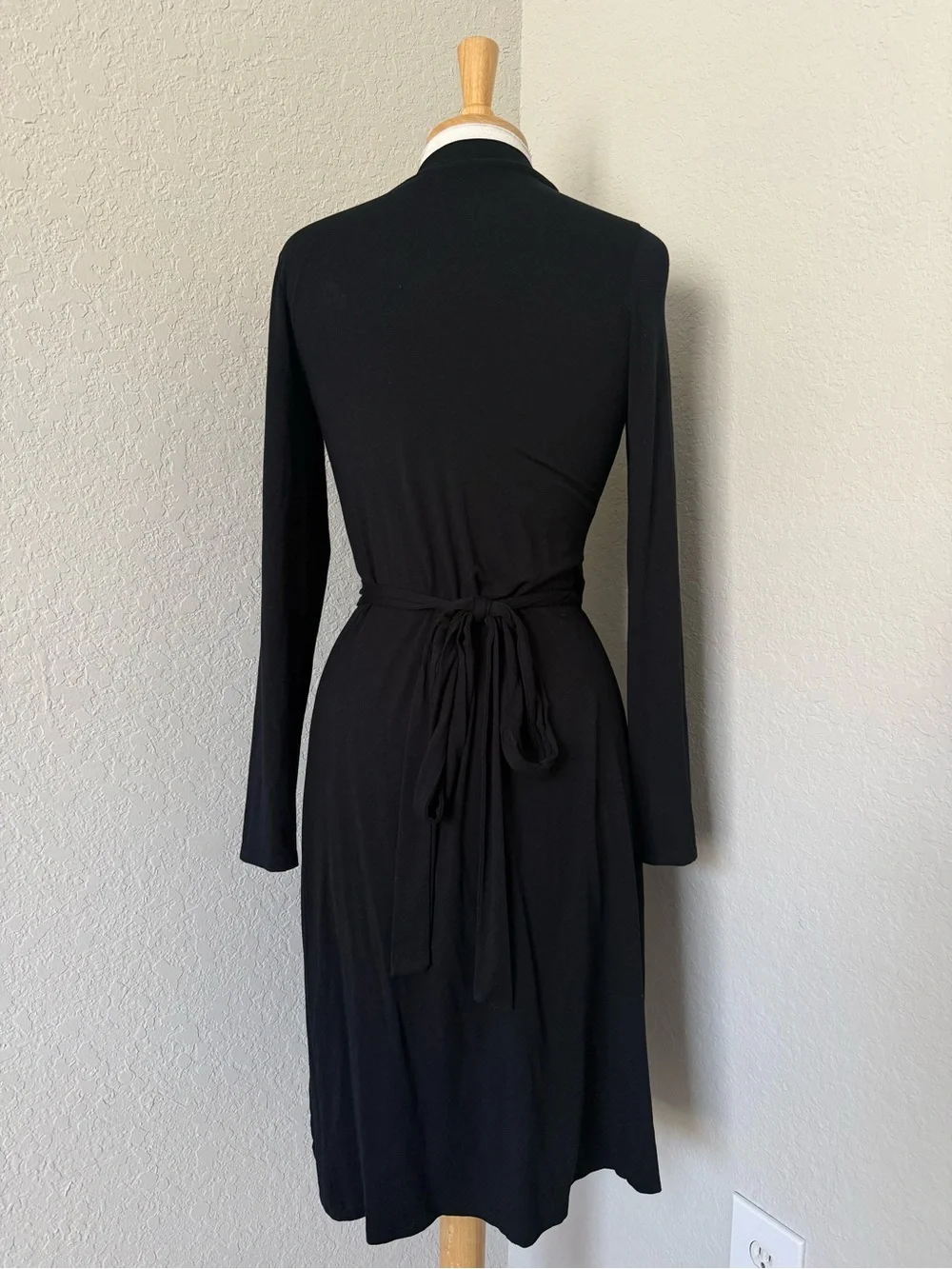 Boden Black Wrap Midi Jersey Knit Dress Size 6R Long Sleeve Stretch Career Chic